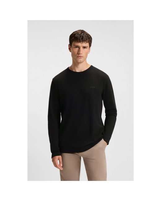 Boss Black Cotton-Blend T-Shirt With Waffle Structure for men