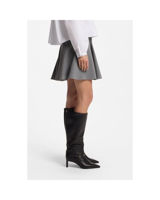 HUGO Black Structured Leather Knee-High Boots With Buckle
