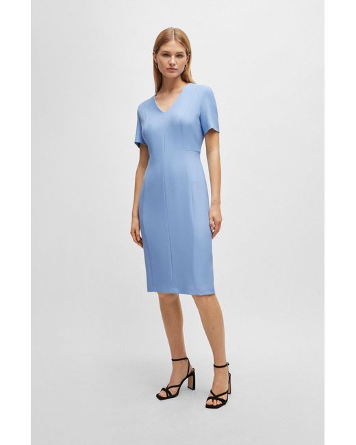Boss Blue Slim-fit Business Dress In Stretch Fabric