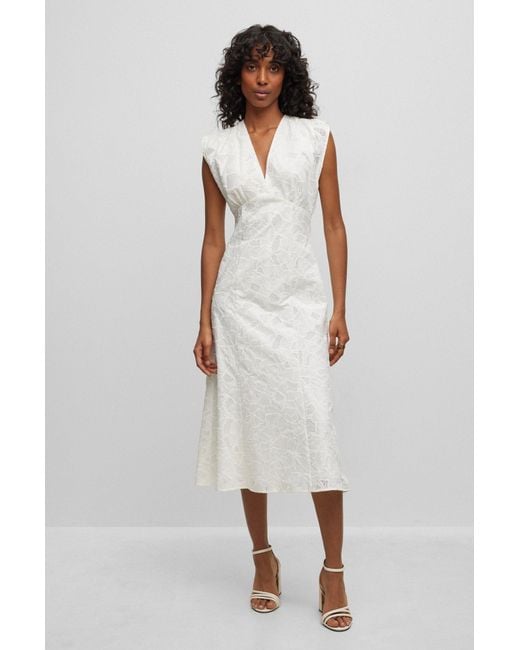 BOSS Cotton lace Regular fit Dress in White Lyst UK