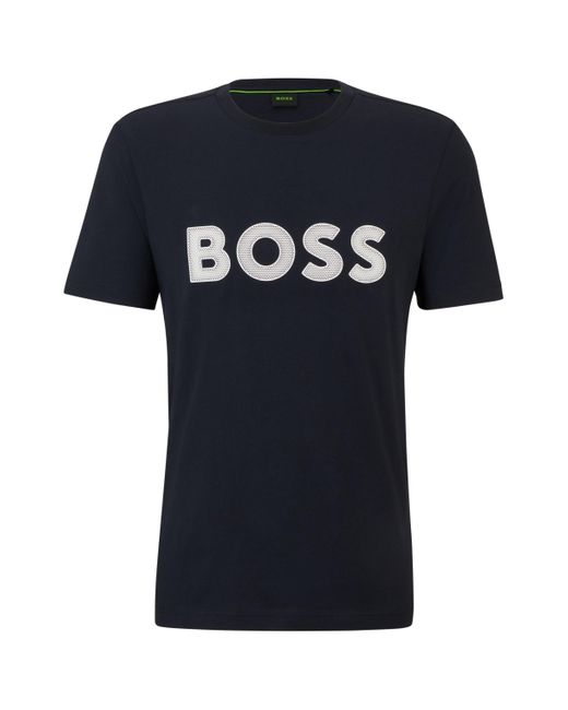 Boss Black Cotton-jersey Regular-fit T-shirt With Mesh Logo for men