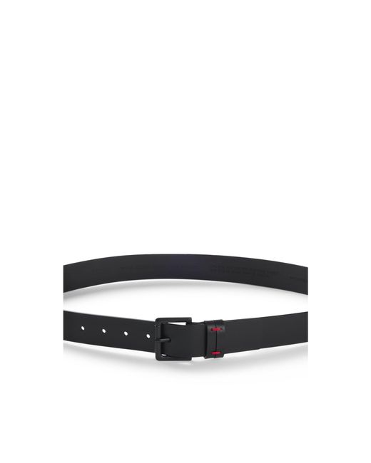 HUGO Black Italian-Leather Belt With-Stitched Keeper for men