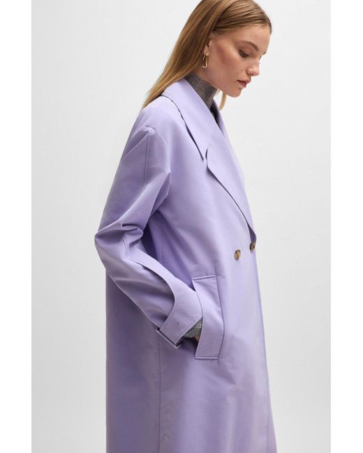 Boss Purple Double-breasted Coat With Water-repellent Finish