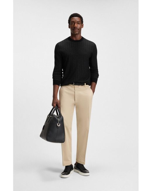 Boss Trui Van Scheerwol En Katoen Met Visgraatstructuur in het Black voor heren