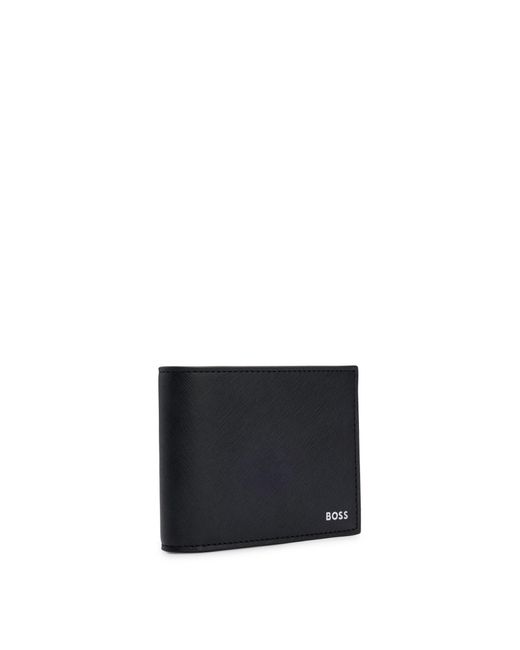Boss White Structured Trifold Wallet With Signature Trims for men