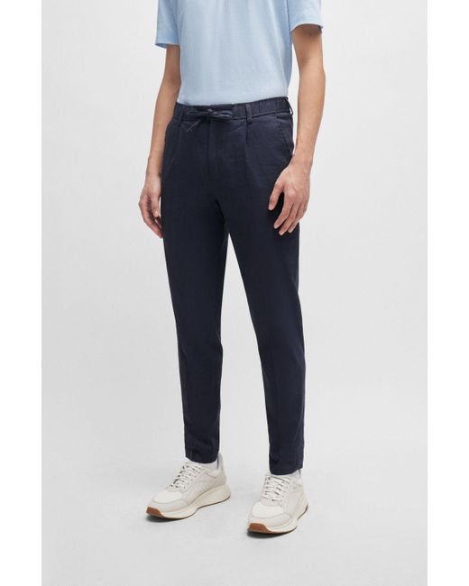Boss Blue Relaxed-fit Trousers In A Linen Blend for men
