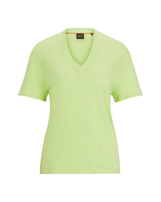 Boss Green V-neck T-shirt In Linen