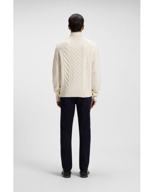Boss Pullover Aus Schurwolle Mit Kaschmir Und Zopfmuster in White für Herren