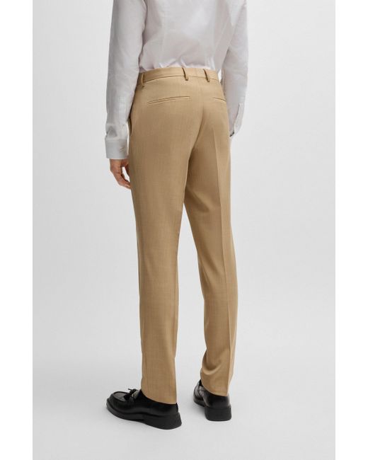 HUGO Natural Slim-fit Trousers In Patterned Super-flex Fabric for men