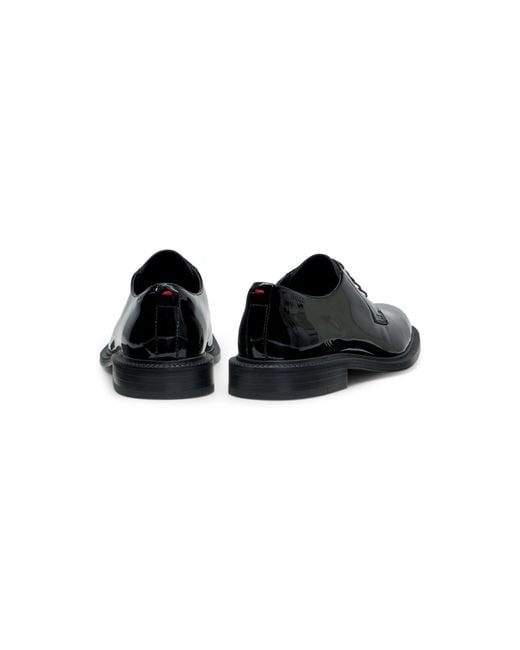 HUGO Black Patent Leather Business Lace-Ups With Logo for men
