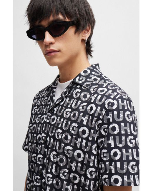 HUGO Black Relaxed-fit Shirt With Seasonal Logo Print for men