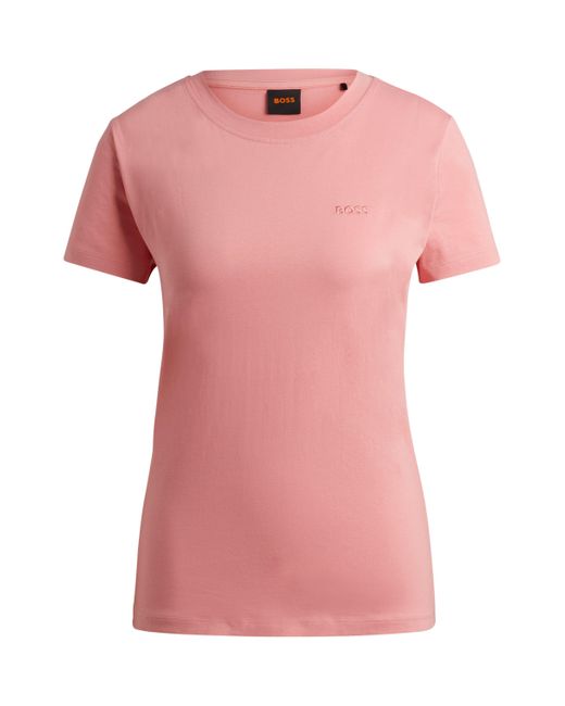Boss Pink Slim-Fit T-Shirt aus Baumwoll-Jersey mit Logo-Detail
