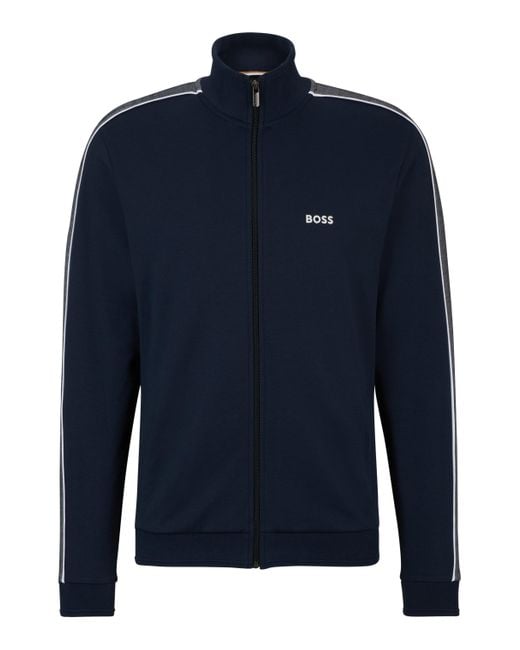 Boss Blue Zip-up Jacket With Embroidered Logo for men