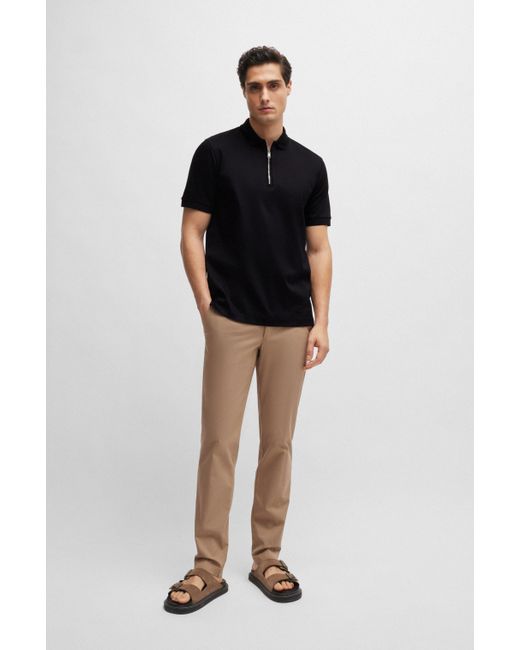 Boss Black Mercerized-cotton Slim-fit Polo Shirt With Zip Neck for men