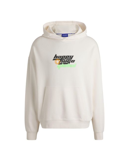 HUGO Natural Regular-Fit Cotton-Terry Hoodie With Happy Logo for men