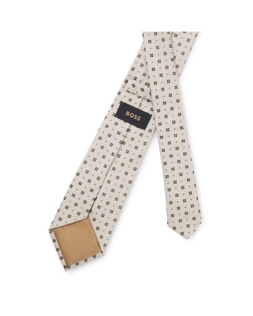 Boss White Silk Tie With Jacquard Pattern for men