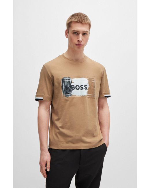 Boss Natural Cotton-jersey T-shirt With Signature Artwork for men