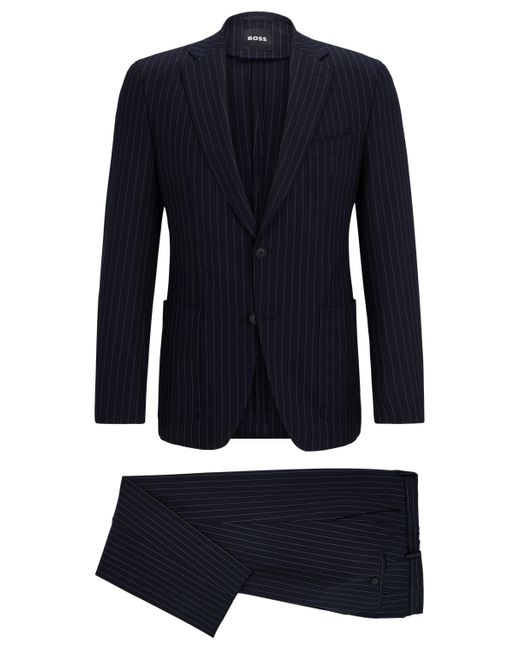 Boss Slim-Fit Anzug aus funktionalem Stretch-Gewebe mit Nadelstreifen in Blue für Herren