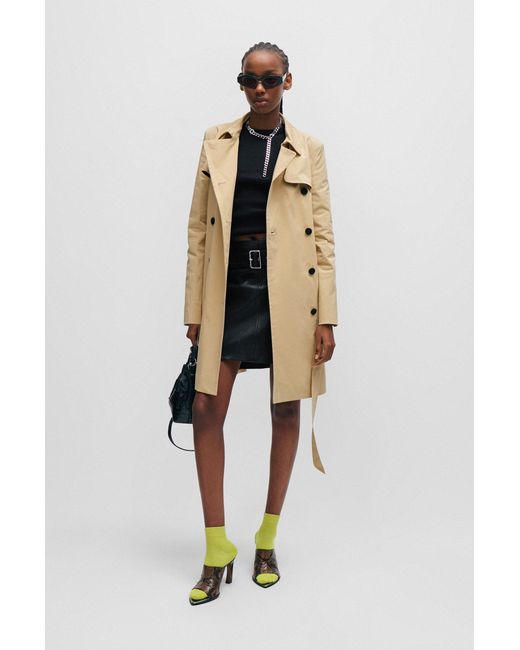 HUGO Natural Belted Trench Coat In Stretch Cotton