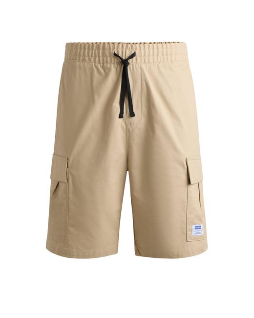 HUGO Natural Structured-cotton Shorts With Drawstring And Logo Patch for men