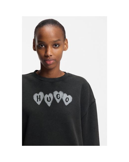 HUGO Black Cotton-Terry Sweatshirt With Heart Logo