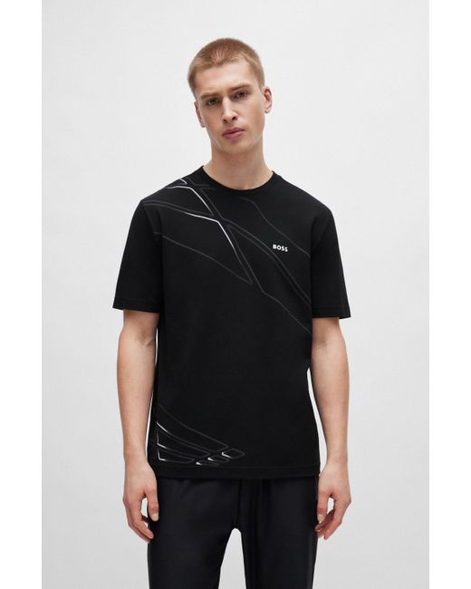 Boss Black Cotton-blend Regular-fit T-shirt With Seasonal Artwork for men