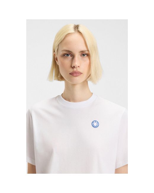 HUGO White Cotton-Jersey T-Shirt With Happy Logo