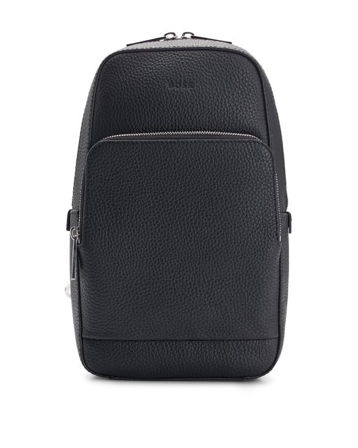 BOSS by Hugo Boss Black Grained Italian-leather Mono-strap Backpack With Emed Logo for men