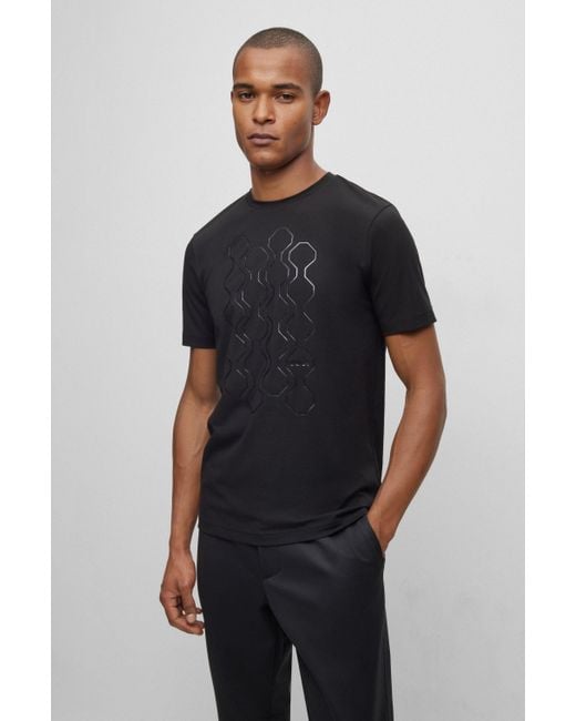 BOSS by HUGO BOSS Stretch-cotton T-shirt With Mirror-effect Artwork in Blue  for Men | Lyst