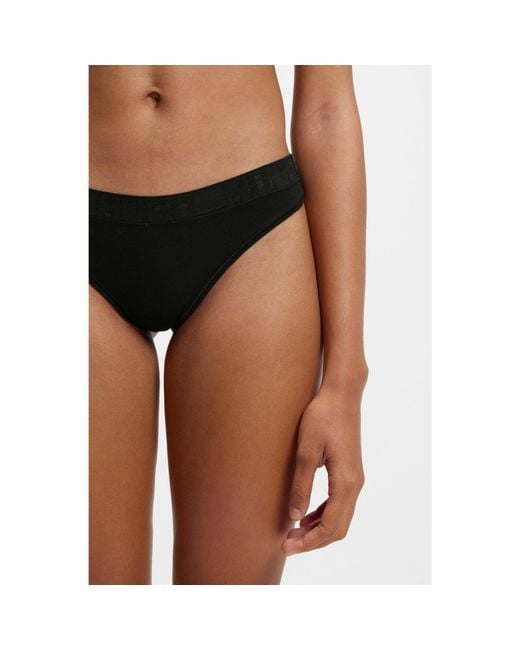 HUGO Black Stretch-Cotton Thong With Logo Waistband