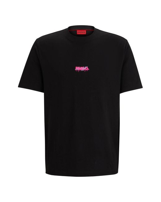 HUGO Black Cotton-jersey Relaxed-fit T-shirt With Double Logo for men