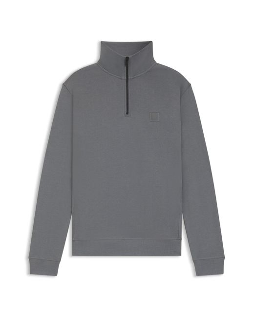 Boss Sweatshirt Van Katoenen Sweatstof Met Ritskraag En Logopatch in het Gray voor heren