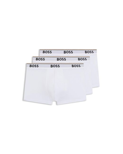 Boss White Three-Pack Of Stretch-Cotton Trunks With Logo Waistbands for men
