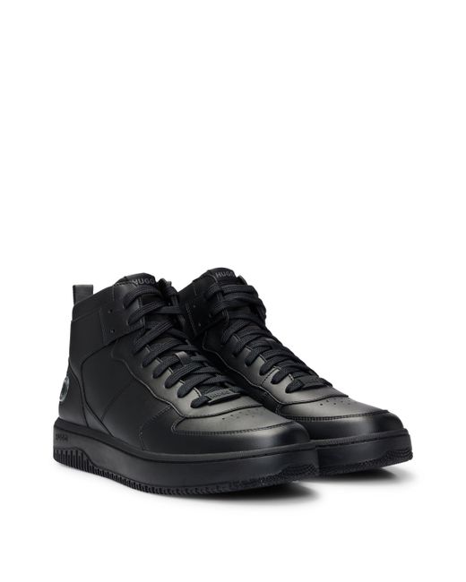 HUGO Black High-Top Trainers With Bubble Branding for men