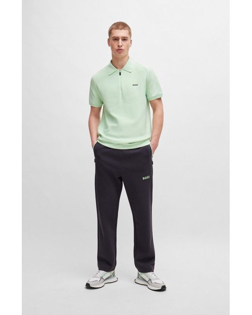 Boss Green Short-sleeved Zip-neck Polo Sweater With Logo Detail for men