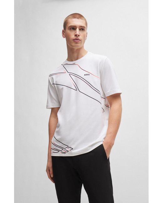 Boss White Regular-fit T-shirt With Seasonal Artwork for men