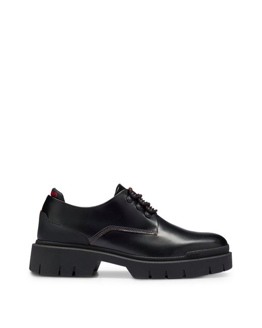 HUGO Leather Derby Shoes With Chunky Rubber Outsole in Black for Men ...