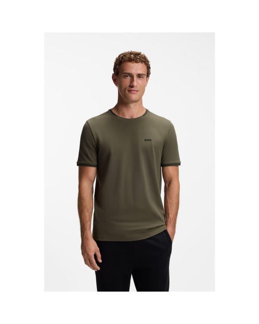 Boss Green Stretch-Cotton T-Shirt With Stripes And Logo for men