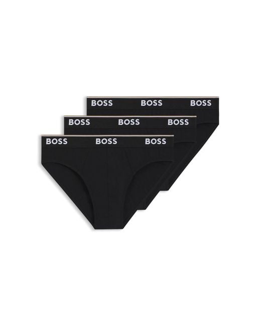 Lot de trois slips en coton stretch avec logos à la taille Boss pour homme en coloris Black