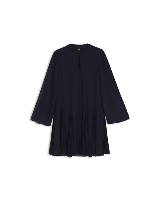 Boss Blue Short Dress With Plissé Inserts