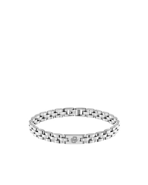 Boss White Stainless-Steel Cuff With Double B Monogram for men