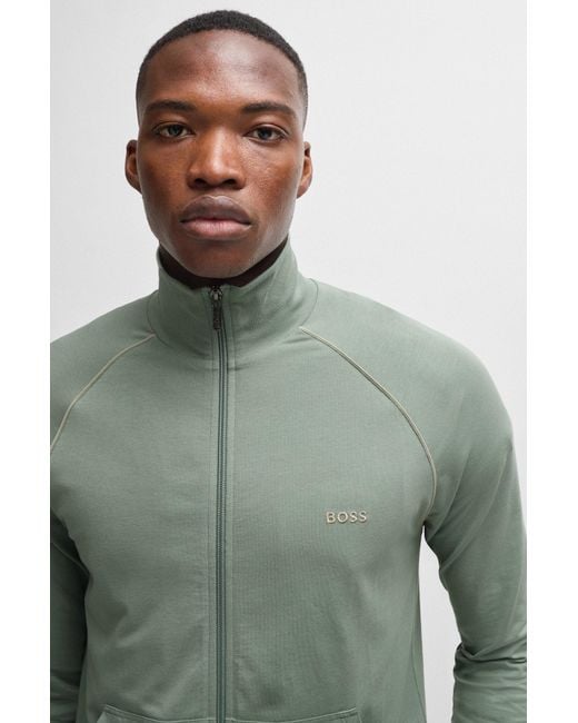 Boss Jacke Aus Stretch-Baumwolle Mit Reißverschluss Und Logo-Stickerei in Green für Herren