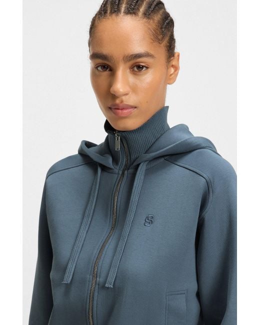 Boss Blue Kapuzenjacke Aus Baumwoll-Jersey Mit Double-B-Monogramm