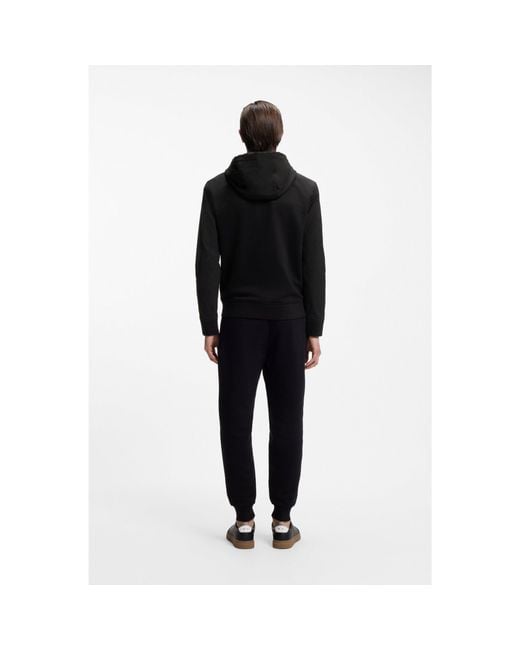 Boss Black Cotton-Terry Zip-Up Hoodie With Signature-Stripe Trims for men