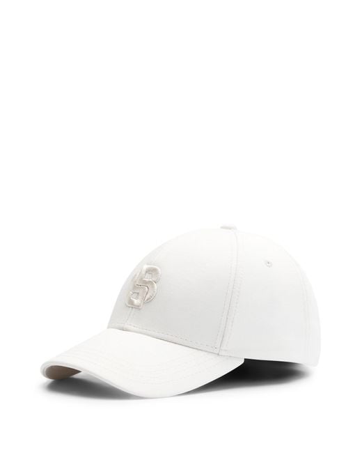 Boss White Cotton-blend Cap With Embroidered Double Monogram