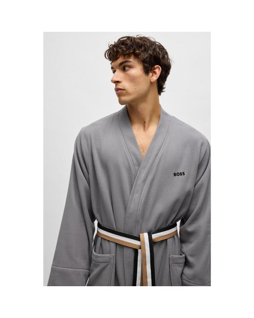 Boss Gray Cotton-Terry Dressing Gown With Quick-Dry Inner