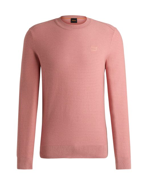Boss Regular-Fit Pullover aus Baumwolle mit Kaschmir-Anteil und Logo-Aufnäher in Pink für Herren