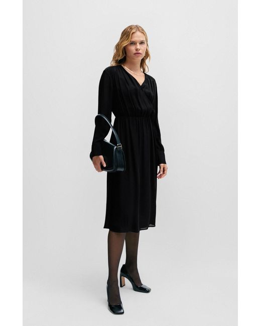 Boss Black Regular-fit Dress With Wrap Front And Button Cuffs