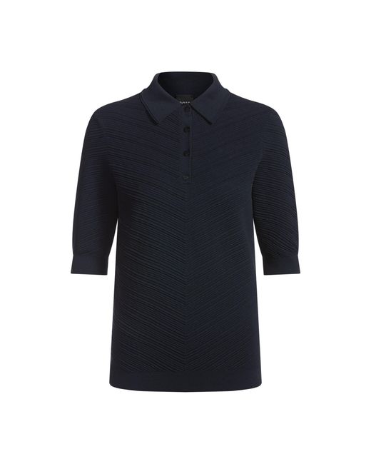 Boss Blue Structured Knit Sweater With Polo Collar