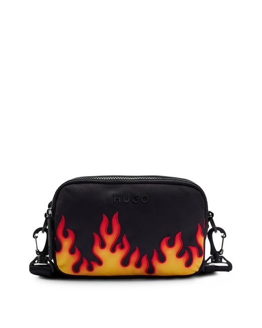 HUGO Black Cross-body Bag With Flame Embroidery for men